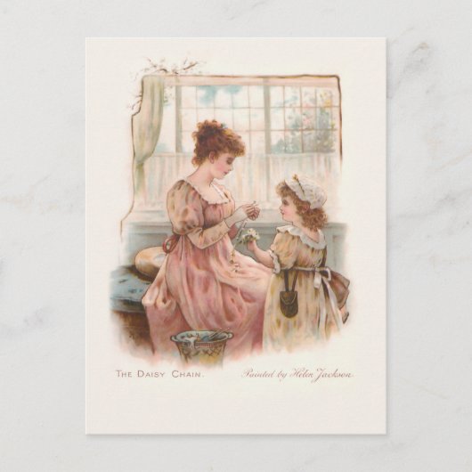 moeder en kind die Daisy Chains maken Feestdagenkaart (Voorkant)
