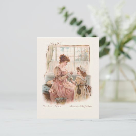  moeder en kind die Daisy Chains maken Feestdagenkaart (Staand voorkant)