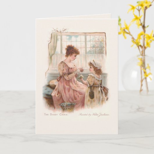 moeder en kind die Daisy Chains maken Kaart (Gele Bloem)