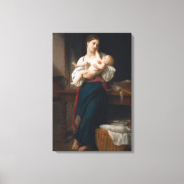 Moeder en kind (door Bouguereau) Canvas Afdruk