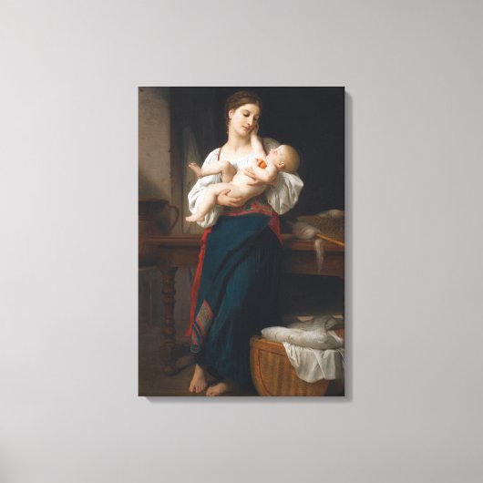 Moeder en kind (door Bouguereau) Canvas Afdruk (Voorkant)