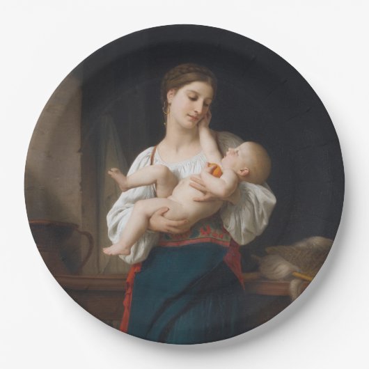 Moeder en kind (door Bouguereau) Papieren Bordje (Voorkant)