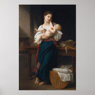 Moeder en kind (door Bouguereau) Poster
