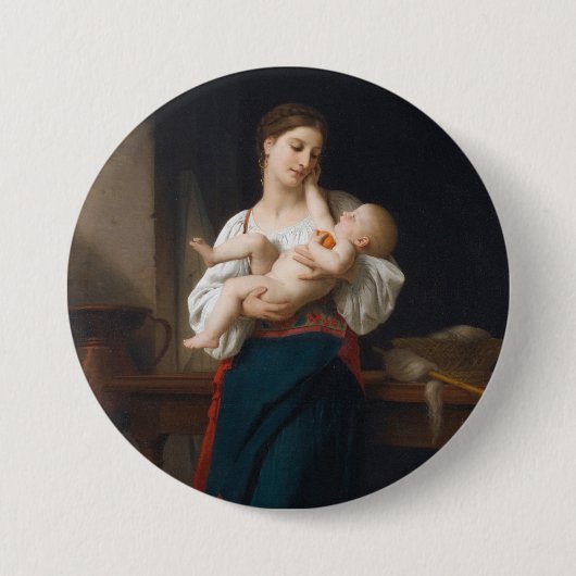 Moeder en kind (door Bouguereau) Ronde Button 7,6 Cm (Voorkant)