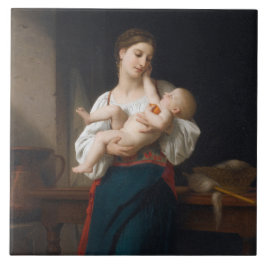 Moeder en kind (door Bouguereau) Tegeltje