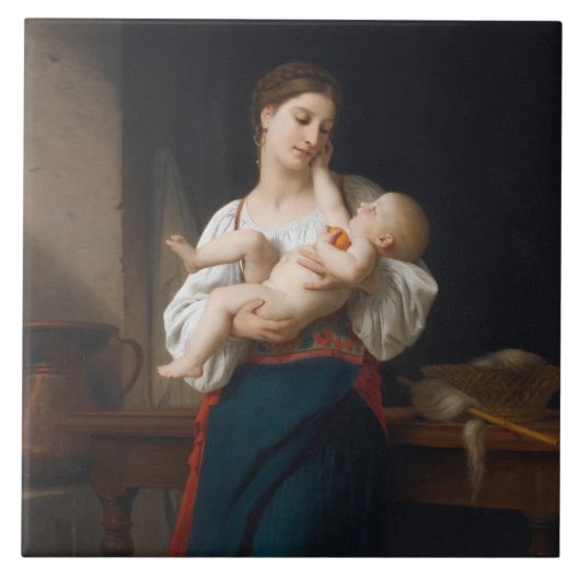 Moeder en kind (door Bouguereau) Tegeltje (Voorkant)