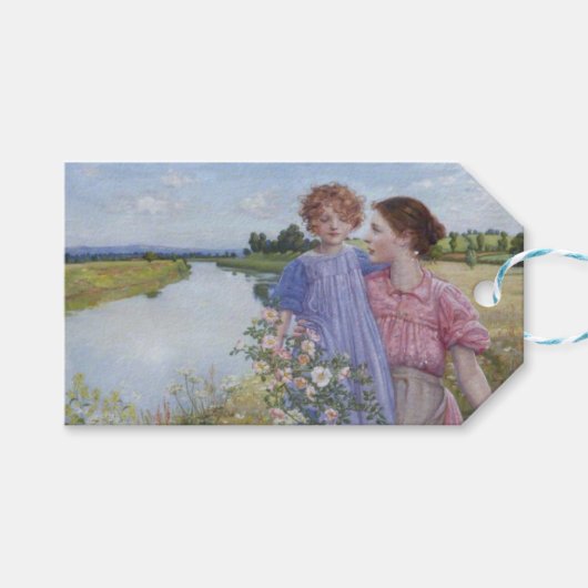 Moeder en kind door een rivier met wilde Rozen Cadeaulabel (Voorkant (Horizontaal))
