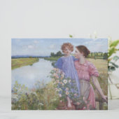 Moeder en kind door een rivier met wilde Rozen Kaart (Staand voorkant)