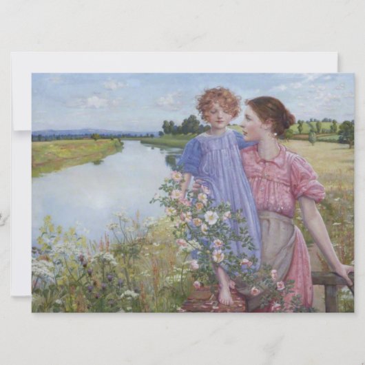 Moeder en kind door een rivier met wilde Rozen Kaart (Voorkant)