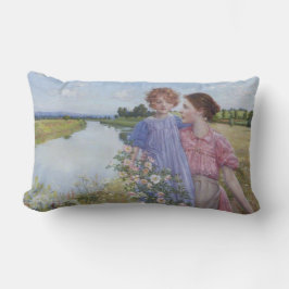 Moeder en kind door een rivier met wilde Rozen Kussen