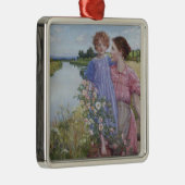 Moeder en kind door een rivier met wilde Rozen Metalen Ornament (Rechts)