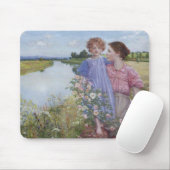 Moeder en kind door een rivier met wilde Rozen Muismat (Met muis)