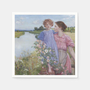 Moeder en kind door een rivier met wilde Rozen Servet