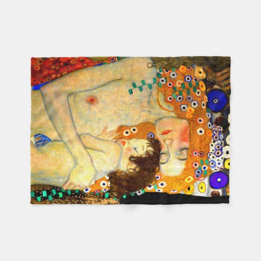 Moeder en kind door Gustav Klimt Art Nouveau Fleece Deken (Voorkant (Horizontaal))