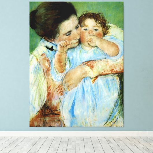 Moeder en kind door Mary Cassat Canvas Afdruk (Insitu (Houten vloer))