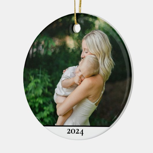 Moeder en kind foto jaar kerst keramisch ornament (Links)