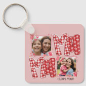 Moeder en kind foto rood geruit valentijnsharten sleutelhanger (Voorkant)