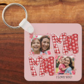 Moeder en kind foto rood geruit valentijnsharten sleutelhanger (Voorkant)
