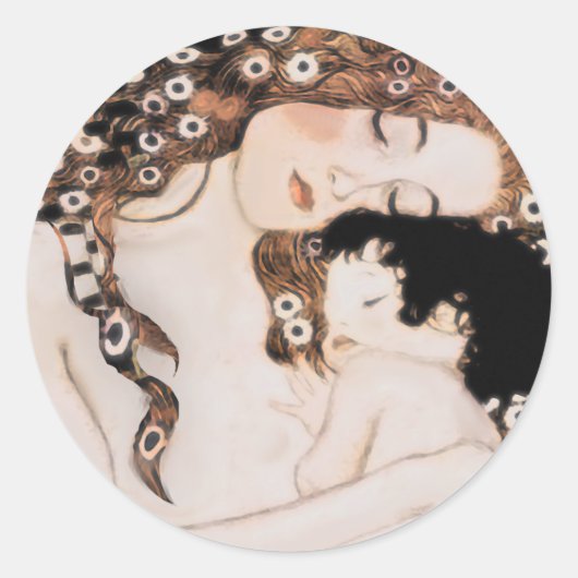 Moeder en kind Gustav Klimt Ronde Sticker (Voorkant)