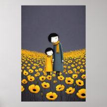 Moeder en kind hand in hand in een gouden bloem