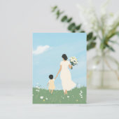 Moeder en kind in een bloeiende weide briefkaart (Staand voorkant)