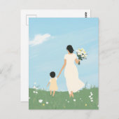 Moeder en kind in een bloeiende weide briefkaart (Voorkant / Achterkant)