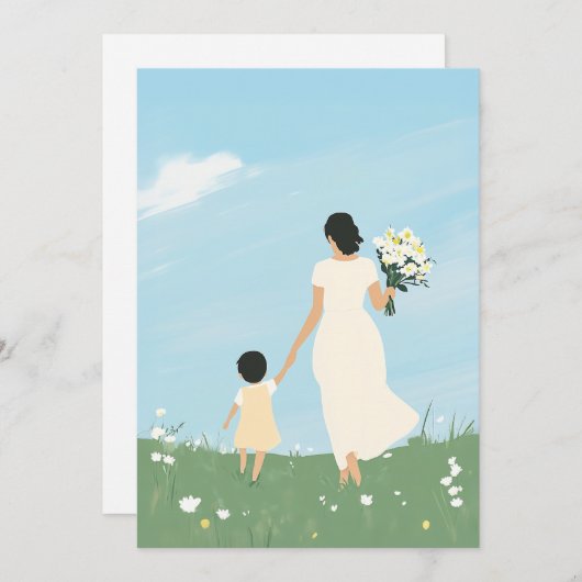 Moeder en kind in een bloeiende weide kaart (Voorkant / Achterkant)