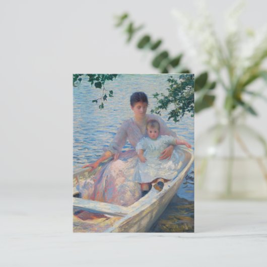 Moeder en kind in een boot briefkaart (Staand voorkant)