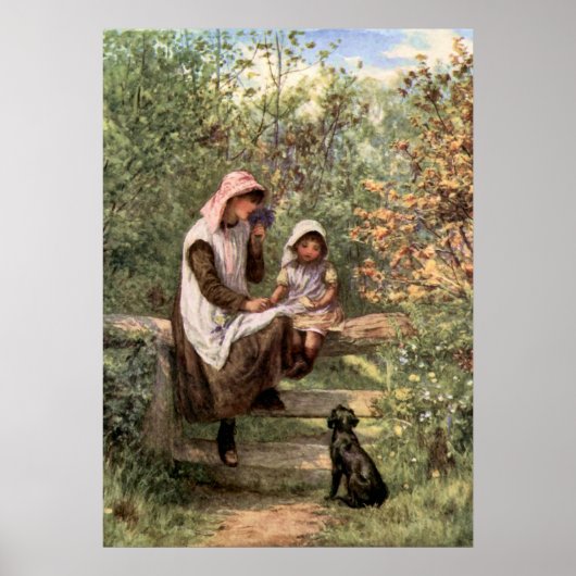  moeder en kind in een landelijke omgeving poster (Voorkant)