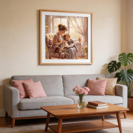 Moeder en kind in impressionistische stijl poster