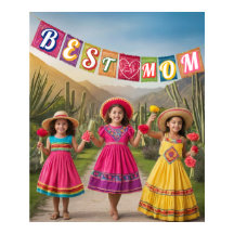 Moeder en kind in Mexicaanse jurk