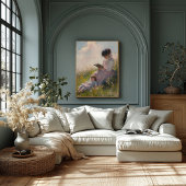 Moeder en kind in zonovergoten weide - Impressioni Poster