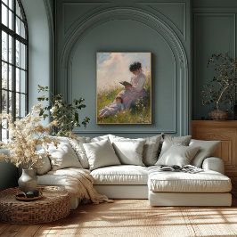 Moeder en kind in zonovergoten weide - Impressioni Poster