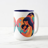Moeder en kind met harten, moderne stijl mok (Voorkant rechts)