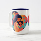 Moeder en kind met harten, moderne stijl mok (Voorkant links)