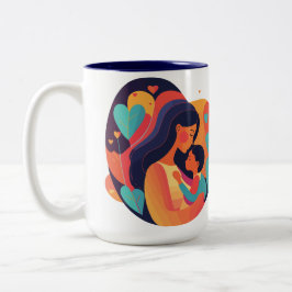 Moeder en kind met harten, moderne stijl mok