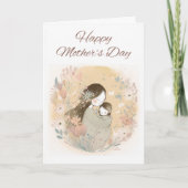 Moeder en kind met Waterverf bloemen Kaart (Voorkant)