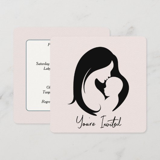 Moeder en kind op roze harten kaart (Voorkant / Achterkant)