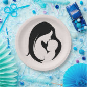 Moeder en kind op roze harten papieren bordje (Feest)