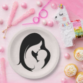 Moeder en kind op roze harten papieren bordje (Feest)