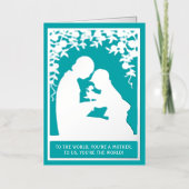  moeder en kind Roos turquoise bloemen Folie Feestdagenkaart (Voorkant)