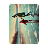 Moeder en kind schaatsen op een bevroren meer magneet (Verticaal)