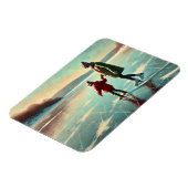 Moeder en kind schaatsen op een bevroren meer magneet (Linkerzijde)