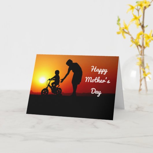 Moeder en kind silhouet kaart (Gele Bloem)