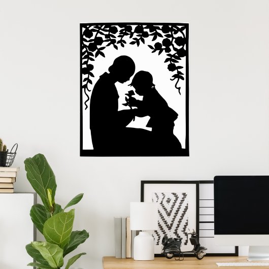 moeder en kind Silhouette Print (Thuiskantoor)