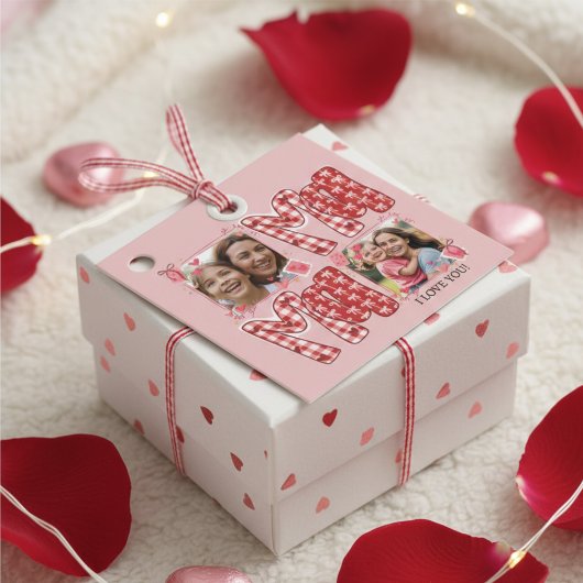 Moeder en kind Valentijnsdag rode geruite harten Bedankjes Labels