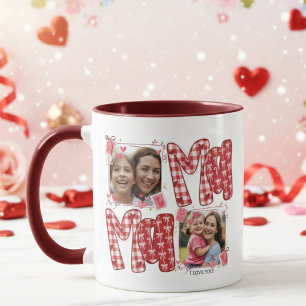 Moeder en Kind Valentijnsharten Roze Rood Geruit Mok