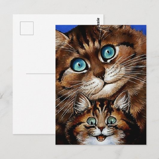 "Moeder en kind" van Louis Wain Briefkaart (Voorkant / Achterkant)