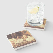 Moeder en kind (Vrouw en haar dochter) Stenen Onderzetter (Zijkant)