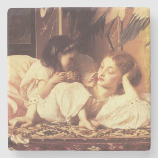 Moeder en kind (Vrouw en haar dochter) Stenen Onderzetter (Voorkant)